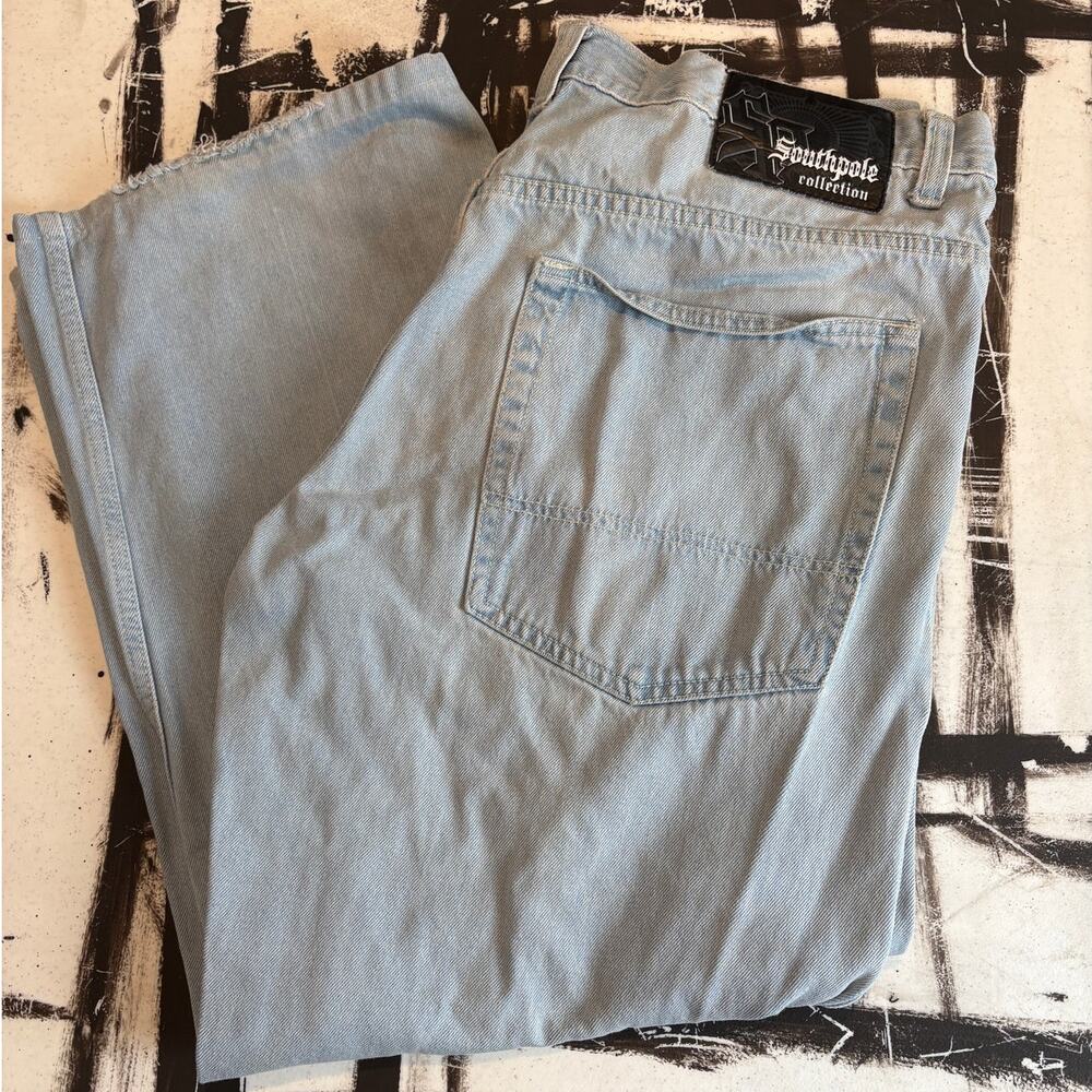 Southpole Baggy Denim Jeans Light Wash Y2K Streetwear Mens 38x28 Wide Leg Skater
